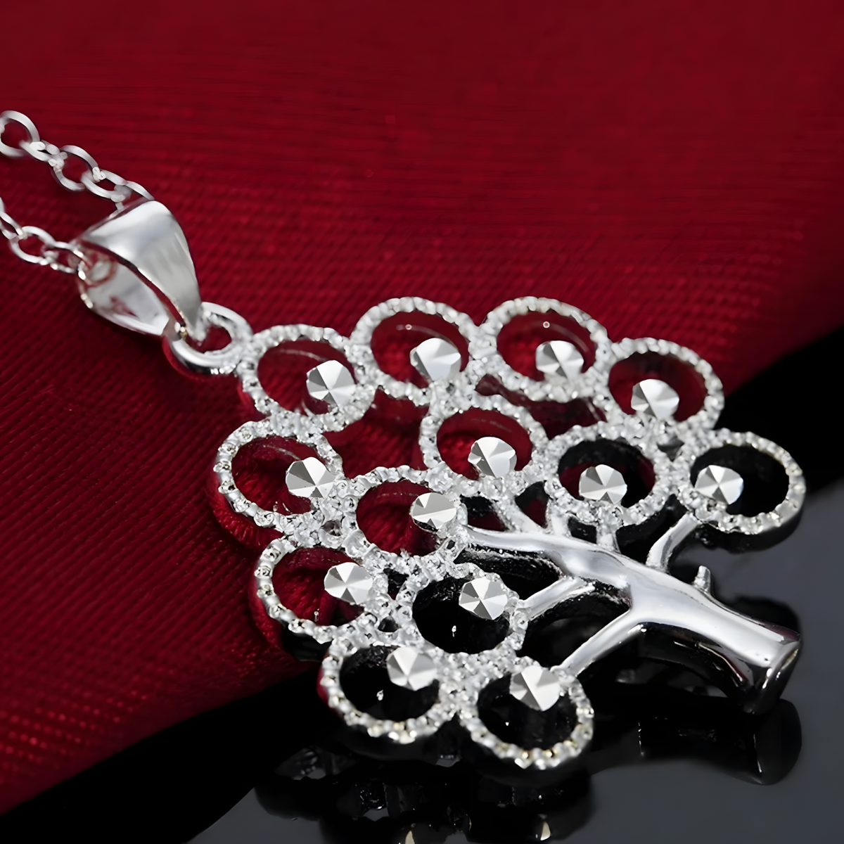 925 Silver-Plated Tree of Life Pendant Necklace – 45cm Chain, Copper Alloy 895