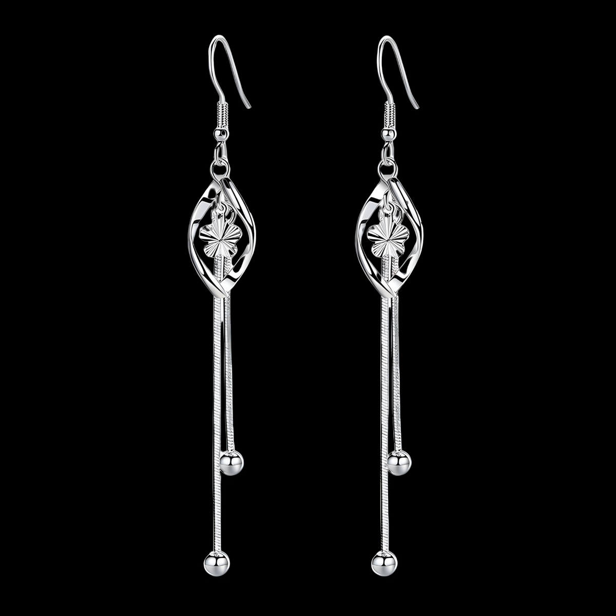 925 Silver-Plated Floral Long Drop Earrings for Women – Elegant Leaf Design 918