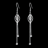925 Silver-Plated Floral Long Drop Earrings for Women – Elegant Leaf Design 918