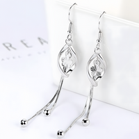 925 Silver-Plated Floral Long Drop Earrings for Women – Elegant Leaf Design 918
