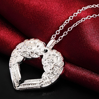 Angel Wing Heart Pendant Necklace, Silver Colour Link Chain, Love Charm 1796