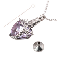Heart Tree of Life Urn Necklace Crystal Funnel Filler 316L Stainless Steel B216