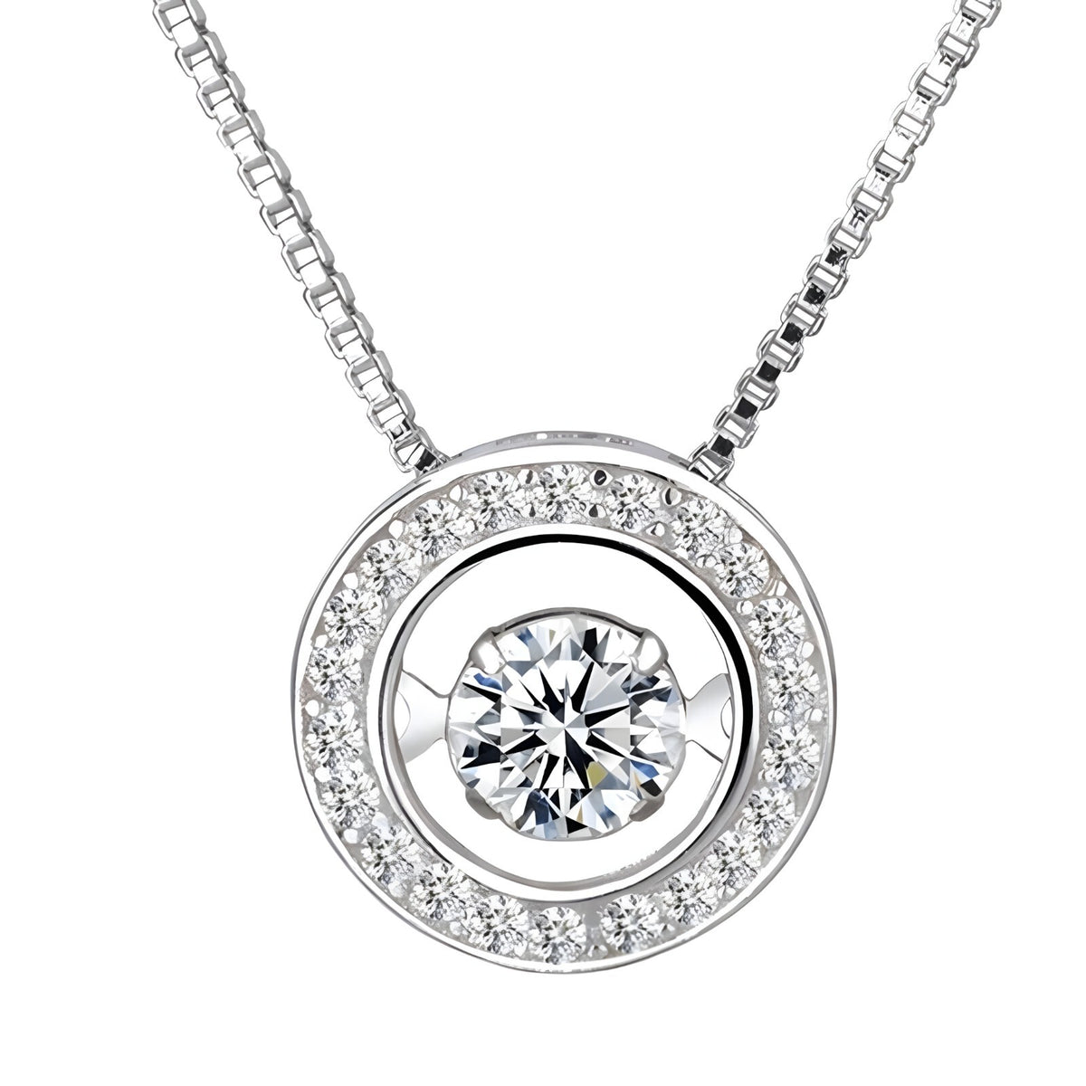 925 Sterling Silver Jewelry Round Zircon Pendants Necklaces Women Fine Semi 267