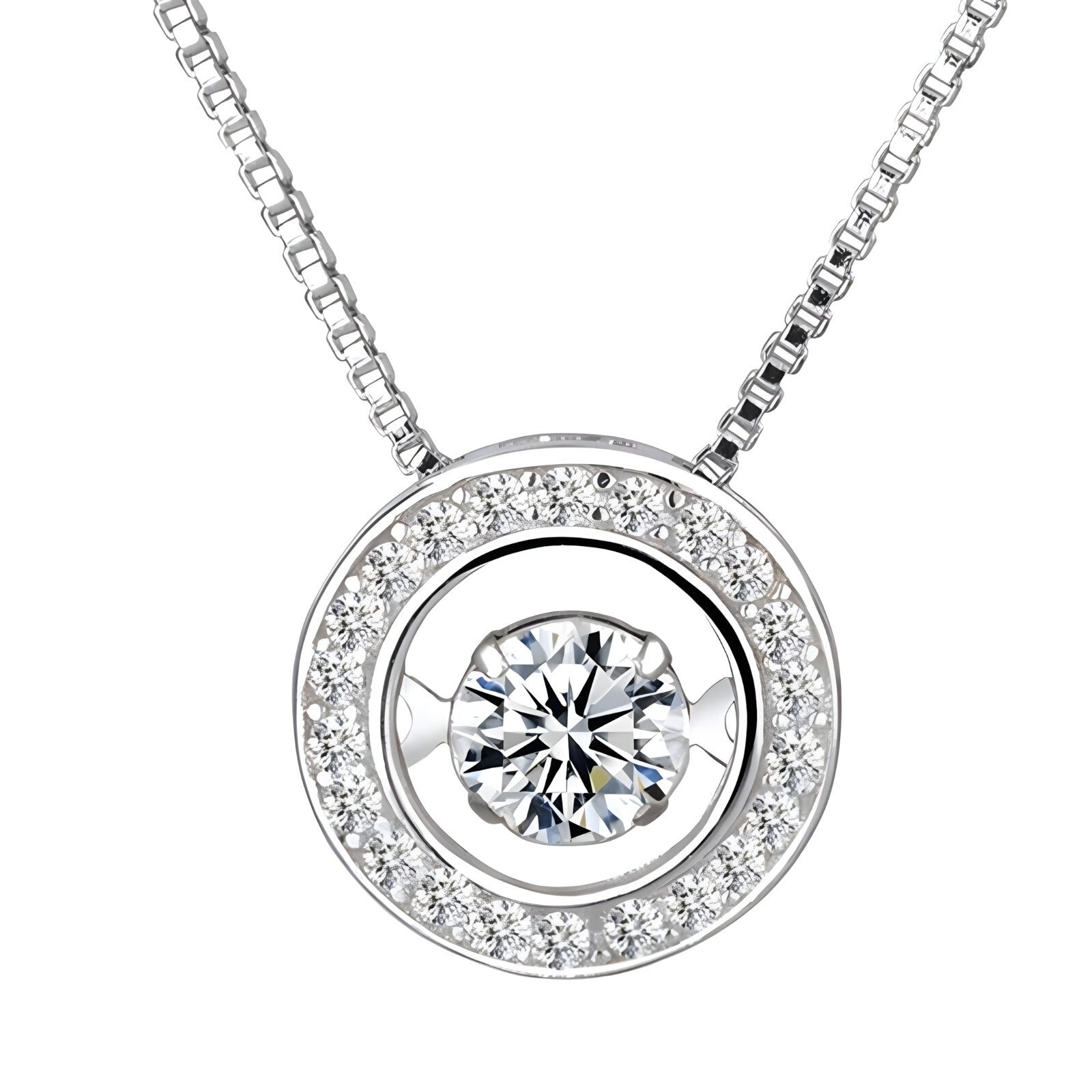 925 Sterling Silver Jewelry Round Zircon Pendants Necklaces Women Fine Semi 267