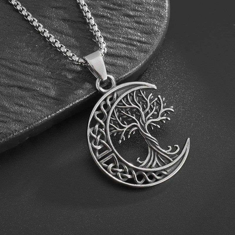 Celtic Tree of Life Crescent Moon Necklace f– Zinc Alloy Metal Pendant 1083
