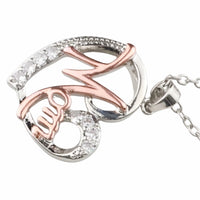 Two Tone Mom Heart Necklace Silver And Rose Gold Pendant Cubic Zirconia 1363