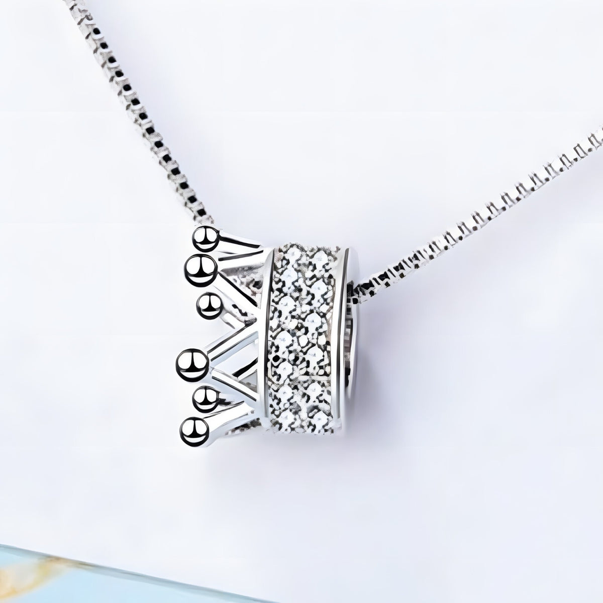 925 Sterling Silver Crown Charm Necklace Dainty Adjustable Length Zircons 268
