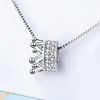 925 Sterling Silver Crown Charm Necklace Dainty Adjustable Length Zircons 268