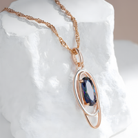 585 Rose Gold Color Oval Colorful Natural Zircon Pendant Necklace for Women 1274