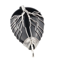 Black Agate Tree Of Life Pendant Necklace For Women Oval Gemstone Statement 1338