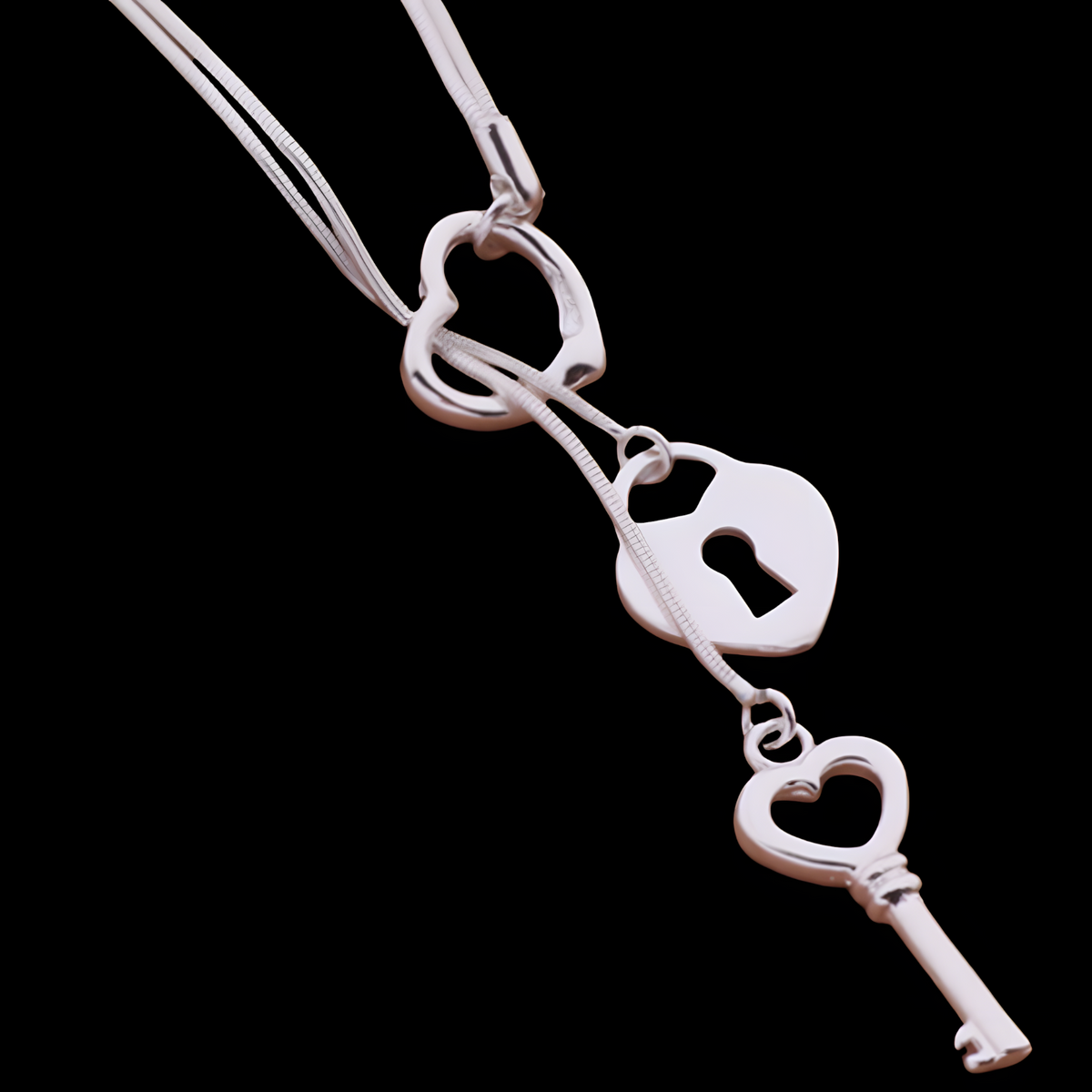 Lock & Key Heart Pendant Necklace for Women–Copper Alloy 925 Silver Plating 1215