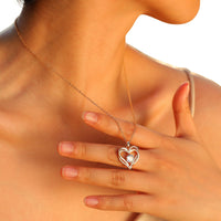 Gold Plated Heart Necklace Women Double Heart Pendant with AAA Cubic Zircon B4