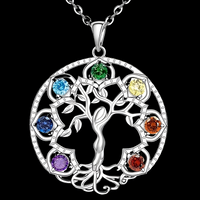 7 Chakra Tree of Life Pendant, Silver Plated Yoga Healing Stone Necklace B152