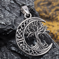 Stainless Steel Tree of Life Moon Pendant Necklace 600mm Chain Jewelry B25