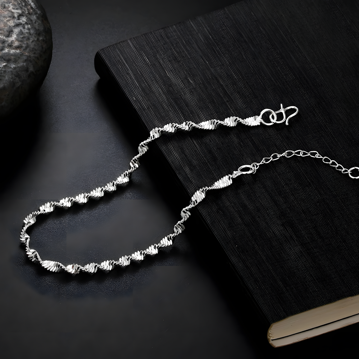 925 Sterling Silver Bracelet Women - Adjustable Silver Colour Twisted Wave 1803