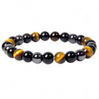 Triple Protection Bracelet 8mm Tiger Eye Black Obsidian Hematite Beaded 1499