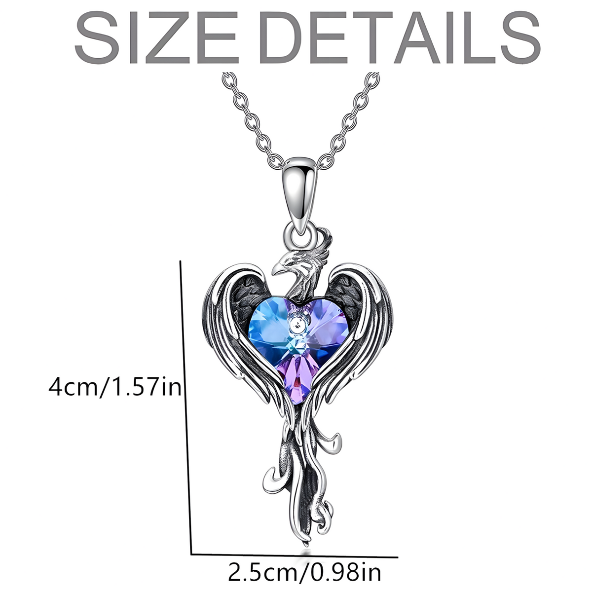 Phoenix Heart Necklace    Gothic Fantasy Firebird Pendant Mystical Winged 1183