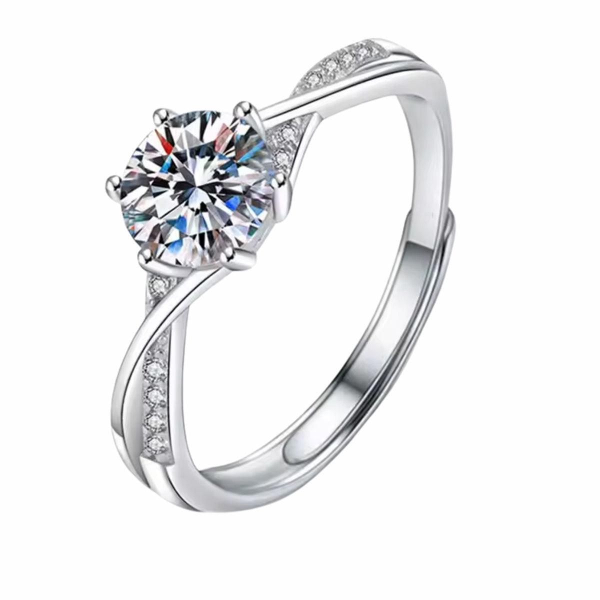 Adjustable Zircon Engagement Ring Round Brilliant Solitaire Twisted Cross 1659