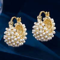 Chunky Hoop Earrings | Irregular Bubble Faux Pearl Cluster Stud Eardrops 566