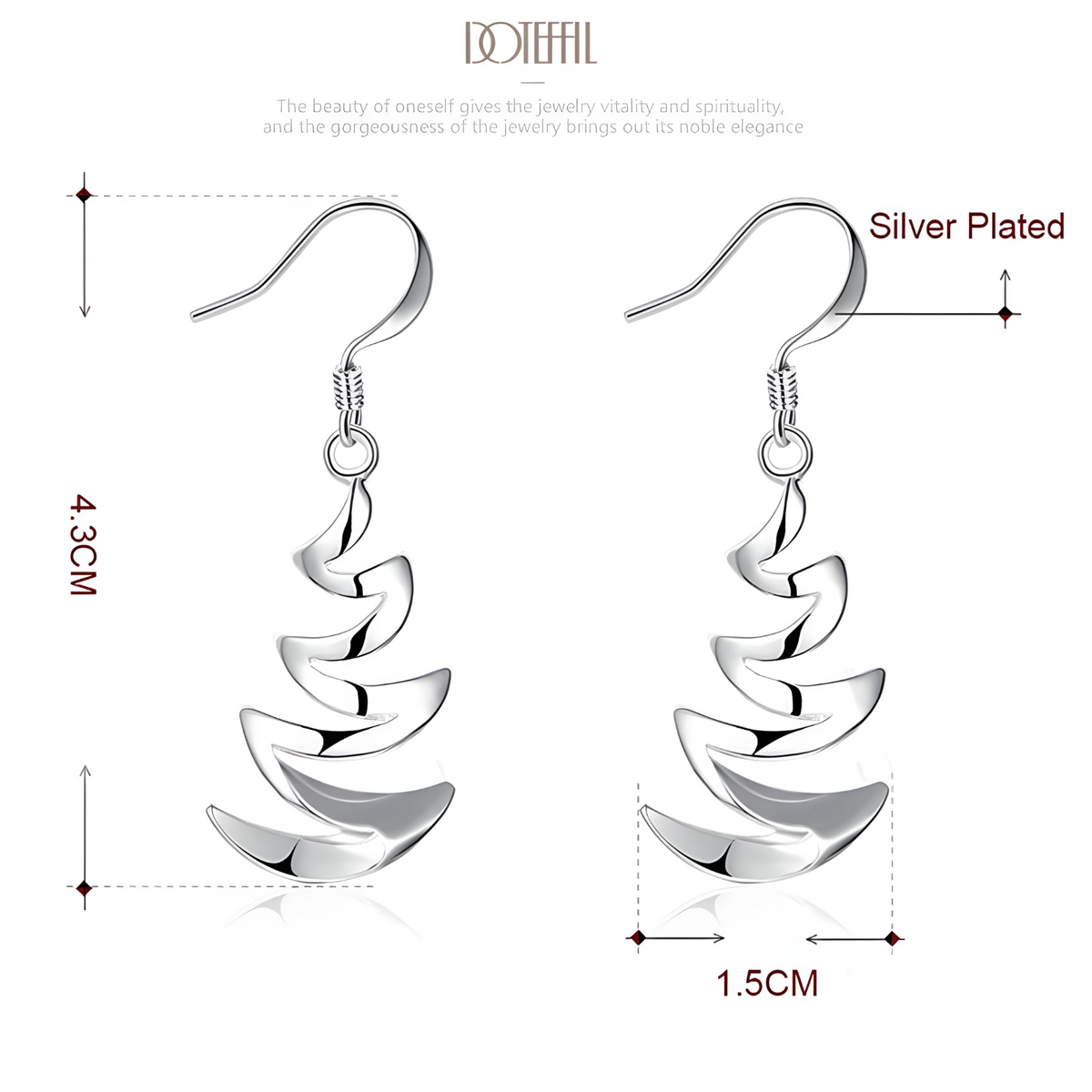 Silver Plated Crescent Wave Drop Earring Women–Elegant Spiral Dangle Design 1206