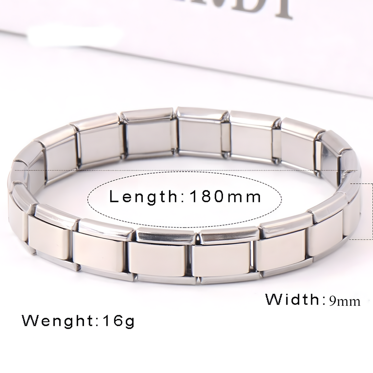 9mm Stainless Steel Bracelet 180mm Length Weight Silver Tone Link Bracelet 1398