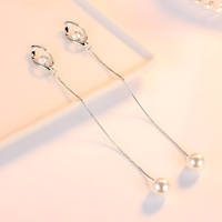 Elegant Pearl Threader Earrings Women Long Drop Chain Earrings Cubic Zircon 1022