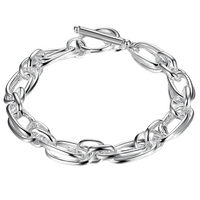 925 Sterling Silver Double Link Chain Toggle Clasp Bracelet for Women 445