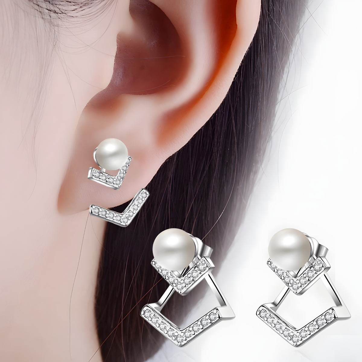Silver Plated Cubic Zirconia Drop Earrings - Elegant and Lightweight Dangle 304