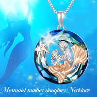 Mermaid Round Crystal Pendant Necklace - Classic & Fashionable Ladies Ocean B69