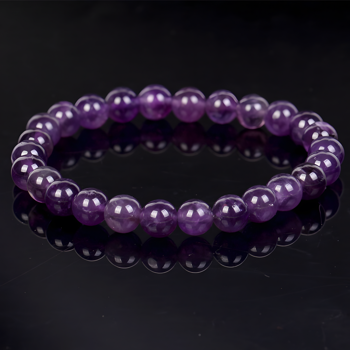 Amethyst Bracelet-8mm Natural Amethyst Round Crystal Beads Stretch Bracelet 1497