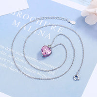 Heart Pendant Necklace For Women Pink Cubic Zirconia Silver Plated 1435