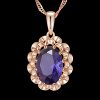 Purple Natural Zircon Pendant Necklace for Women, Copper Alloy Rose Gold 1294