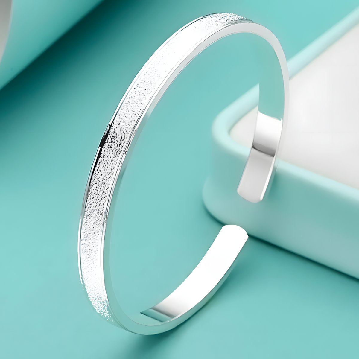 Unified Jewellery Premium Frosted Stripe Adjustable Open Cuff Bangle 1839