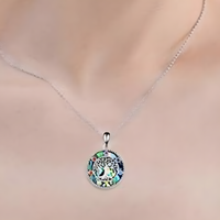 Exquisite Tree of Life Abalone Shel Necklace Sterling Silver Colorful Inlay B75