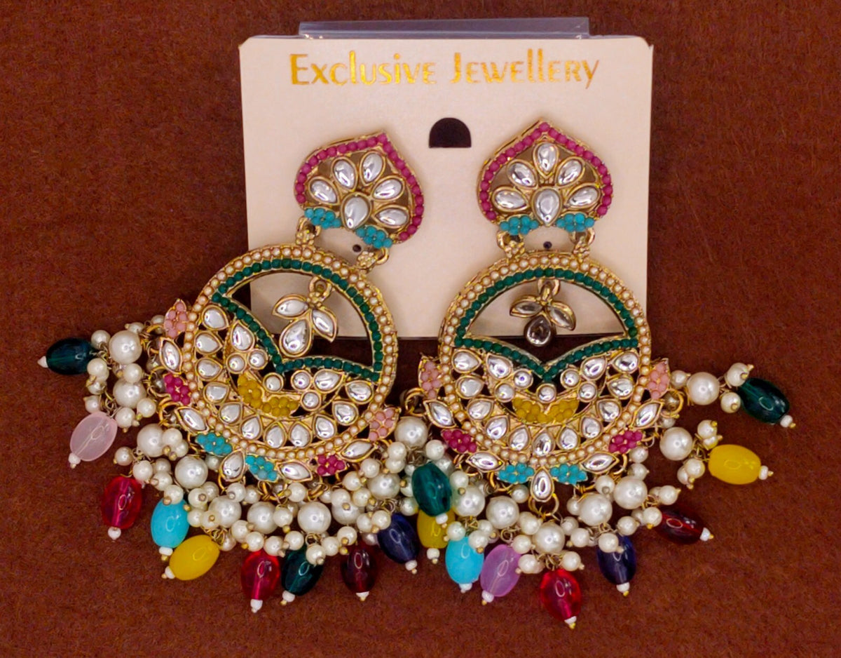 Elegant Bollywood Inspired Gold Kundan Earrings - Traditional Indian Jewelry 176