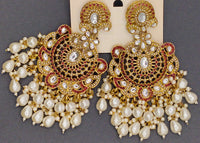 Elegant Bollywood Inspired Gold Kundan Earrings - Traditional Indian Jewelry 217