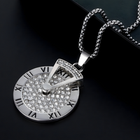 Rotatable Roman Numeral Round Disc Pendant Necklace for Men Hip Hop Spinner 1385