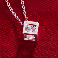 Silver-Plated Geometric Cube Necklace Women – Zircon Crystal Pendant, Link 839