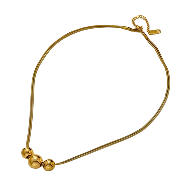 18K Gold Plated Stainless Steel Spherical Pendant Necklace 316L Snake Chain 730