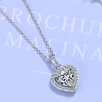 Sparkling Heart Zircon Pendant Necklace Women Copper 925 Silver plating 1220