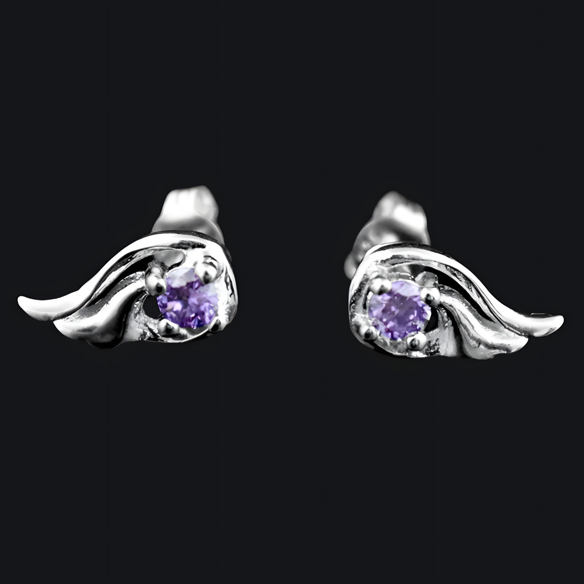 Sterling Silver Winged Drop Earrings for Women 925 Real Silver with Amethyst 293
