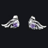Sterling Silver Winged Drop Earrings for Women 925 Real Silver with Amethyst 293