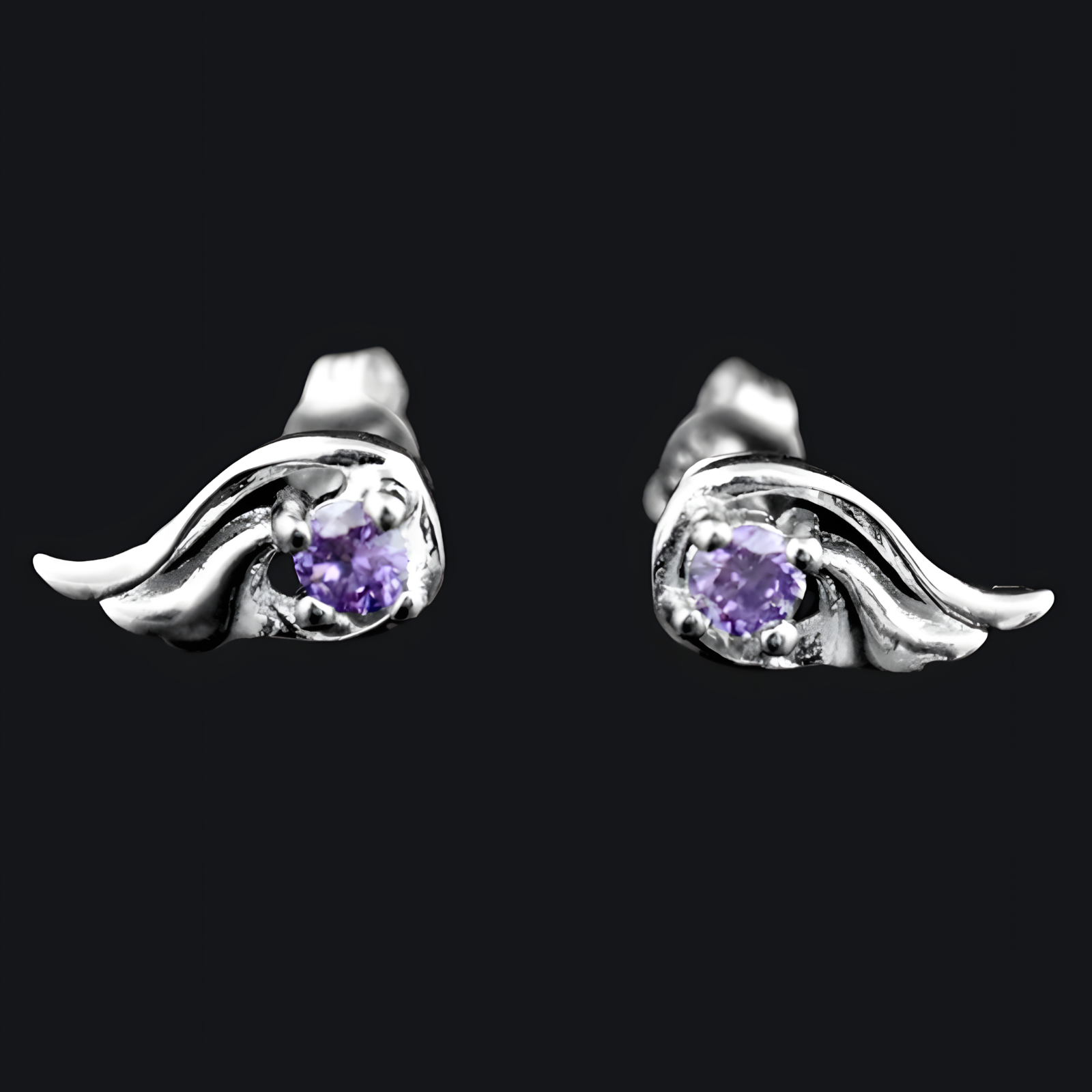 Sterling Silver Winged Drop Earrings for Women 925 Real Silver with Amethyst 293