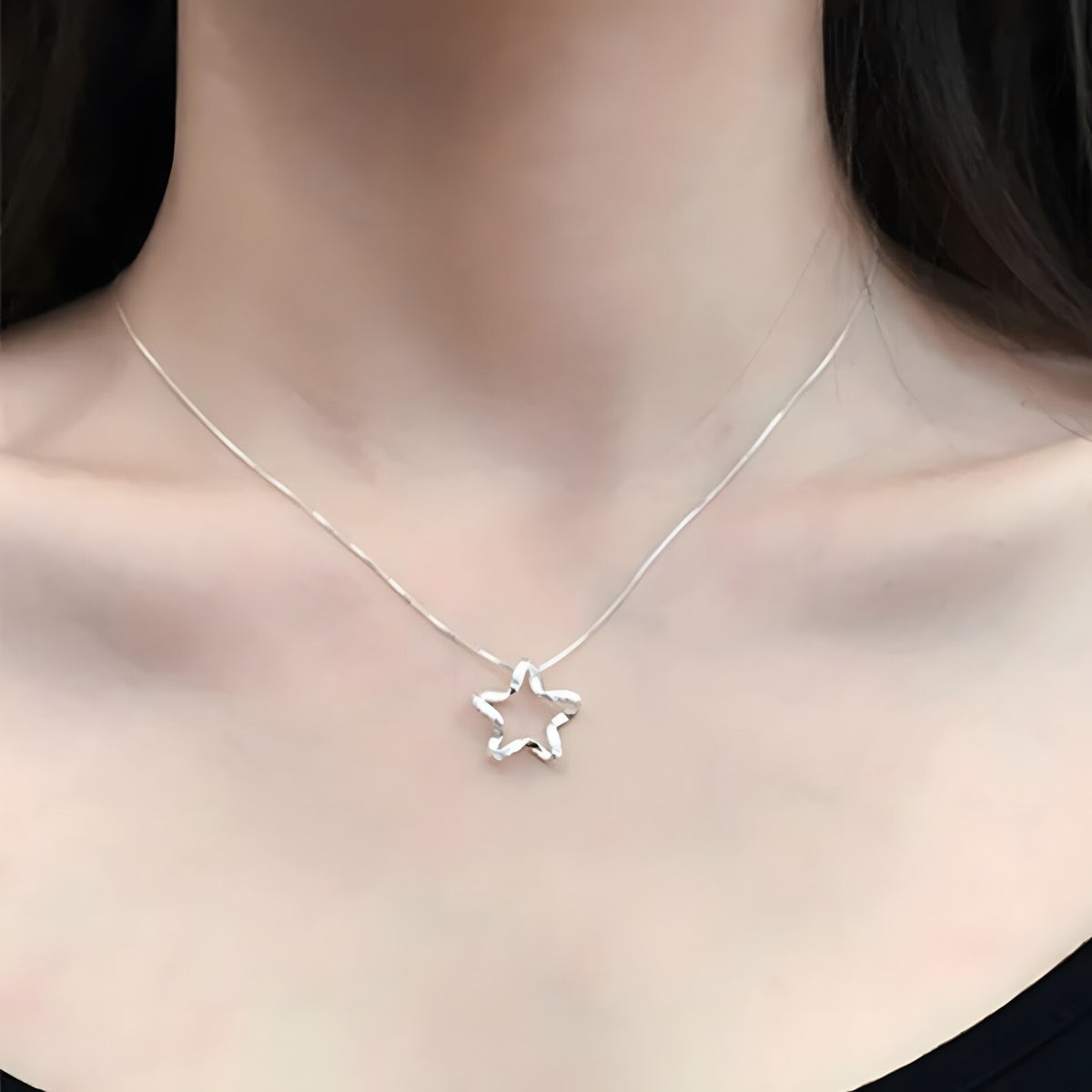 Sterling Silver Star Necklace for Women -Real 925 Box Chain Pendant with AAA 281