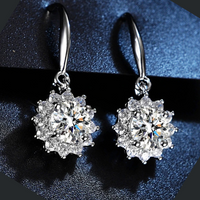 925 Sterling Silver Round Zircon Sun flower Drop Earrings Women Jewelry 296