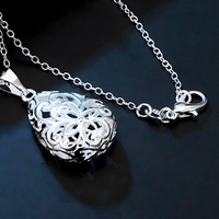 925 Sterling Silver Hollow Pendant Necklace Unique Filigree Water Drop B46