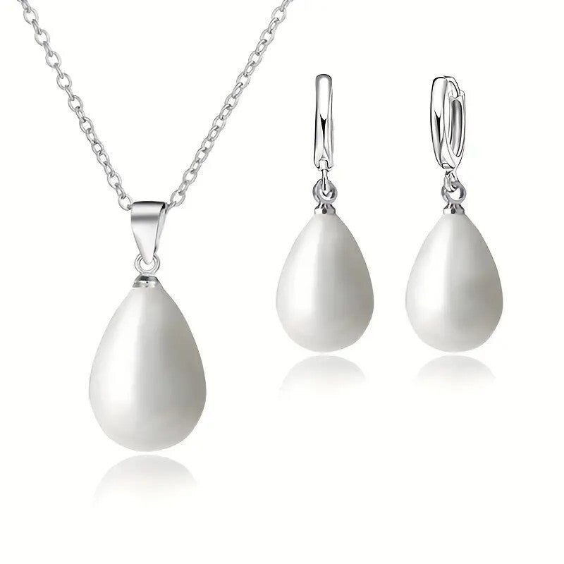 925 Silver Plated 1 pair of Earrings + 1 Necklace Silver Plated Waterdrop 62 UK