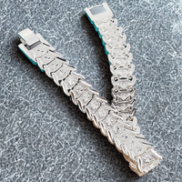 Wide Watch Strap Style Bracelet With Geometric Engraved Panels, Polished 1783
