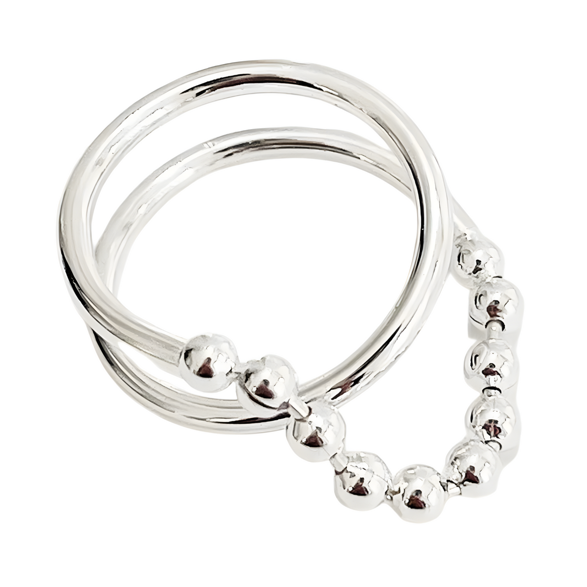 Sterling Silver Adjustable Fidget Ring for Women & Girls Anxiety Relief Bead 486