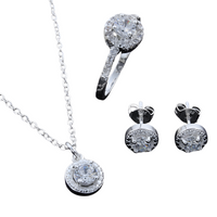 925 Silver-Plated Round Zircon Jewellery Set Halo Necklace, Earrings & Ring 846